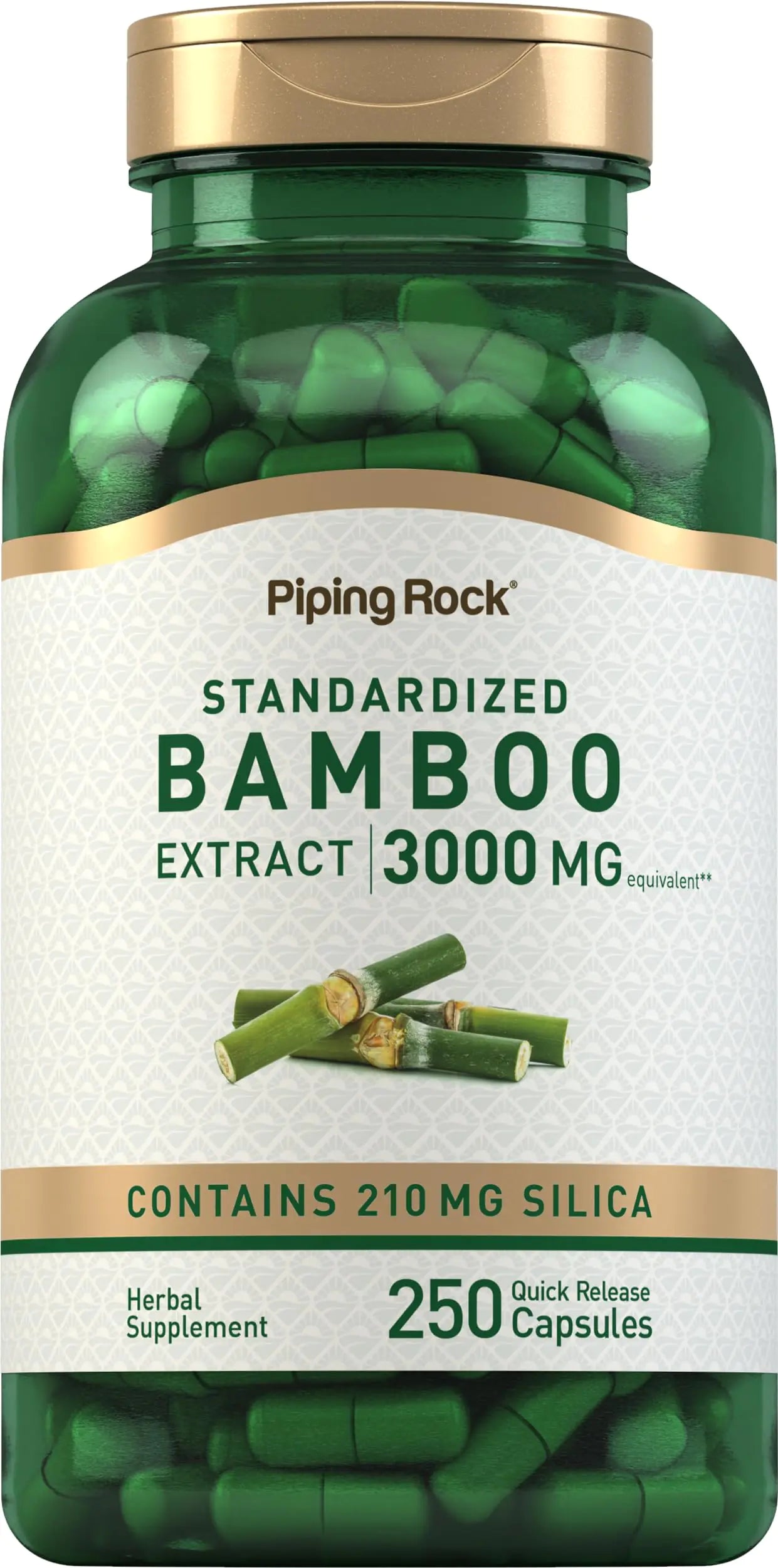Piping Rock Bamboo Extract Capsules | 3000mg | 250 Count | Herbal Supplement | Silica 210mg | Non-GMO Gluten Free