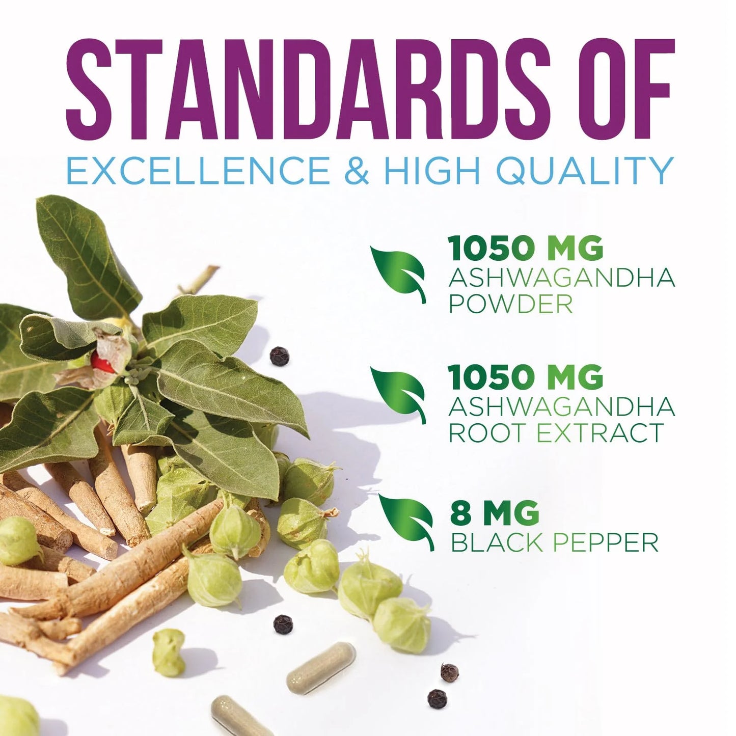 Ashwagandha Supplements 2100Mg - Extra Strength Ashwagandha Powder & Root Extract with Black Pepper for Max Absorption, Herbal Antioxidant Supplements for Women & Men, Vegan, Non-Gmo - 60 Capsules