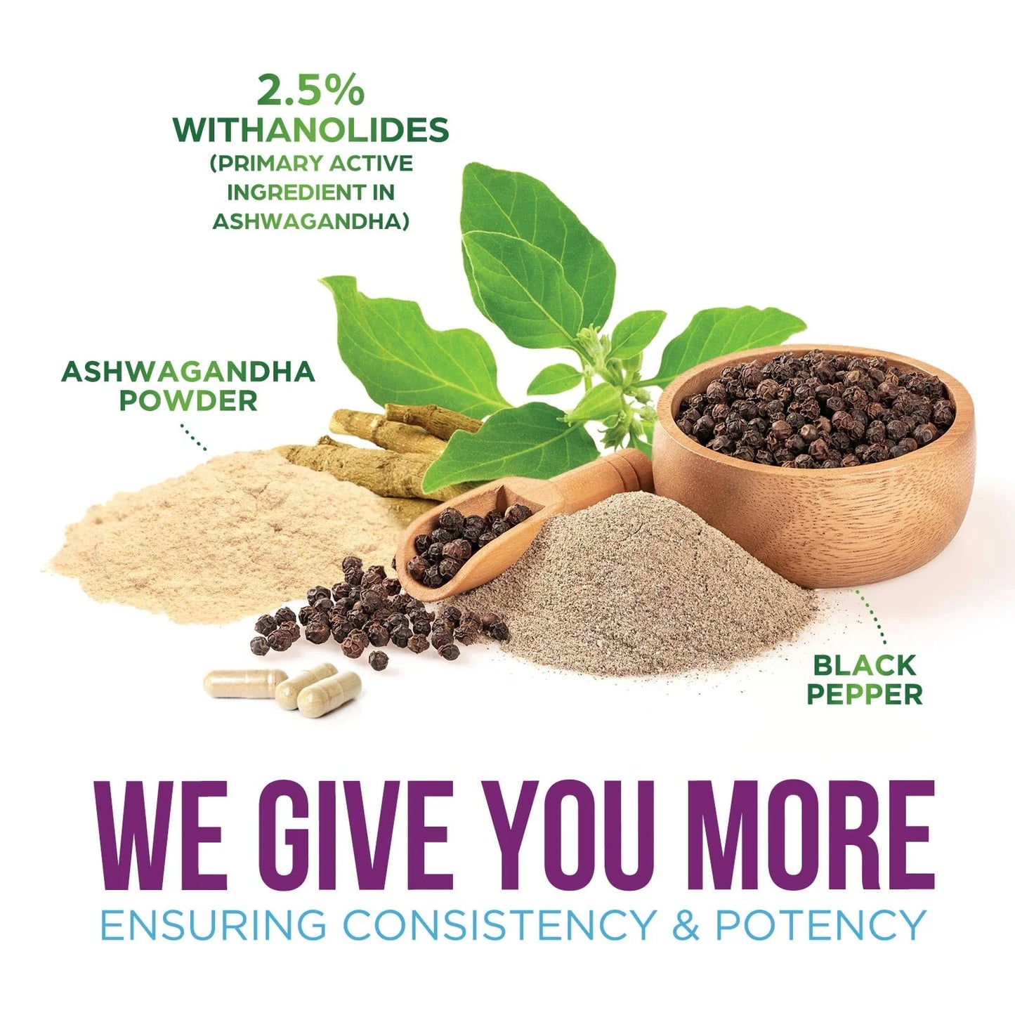 Ashwagandha Supplements 2100Mg - Extra Strength Ashwagandha Powder & Root Extract with Black Pepper for Max Absorption, Herbal Antioxidant Supplements for Women & Men, Vegan, Non-Gmo - 60 Capsules