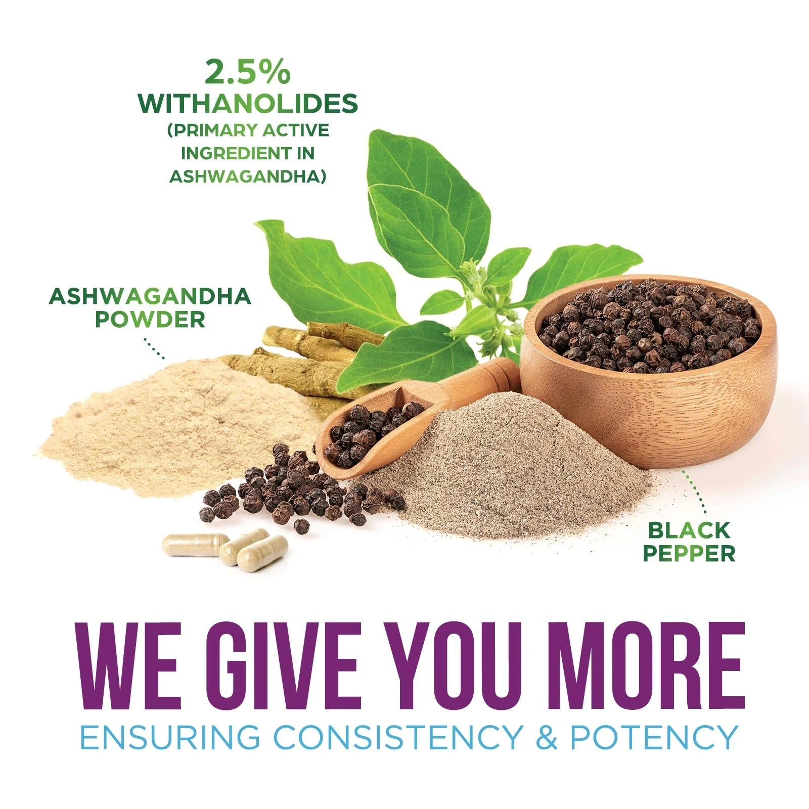 Ashwagandha Supplements 2100Mg - Extra Strength Ashwagandha Powder & Root Extract with Black Pepper for Max Absorption, Herbal Antioxidant Supplements for Women & Men, Vegan, Non-Gmo - 60 Capsules